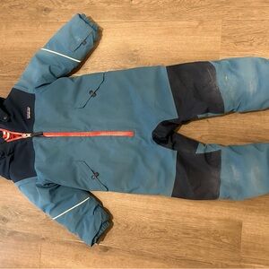 Patagonia Kids' Teal and Navy Snowsuit with Orange Zipper